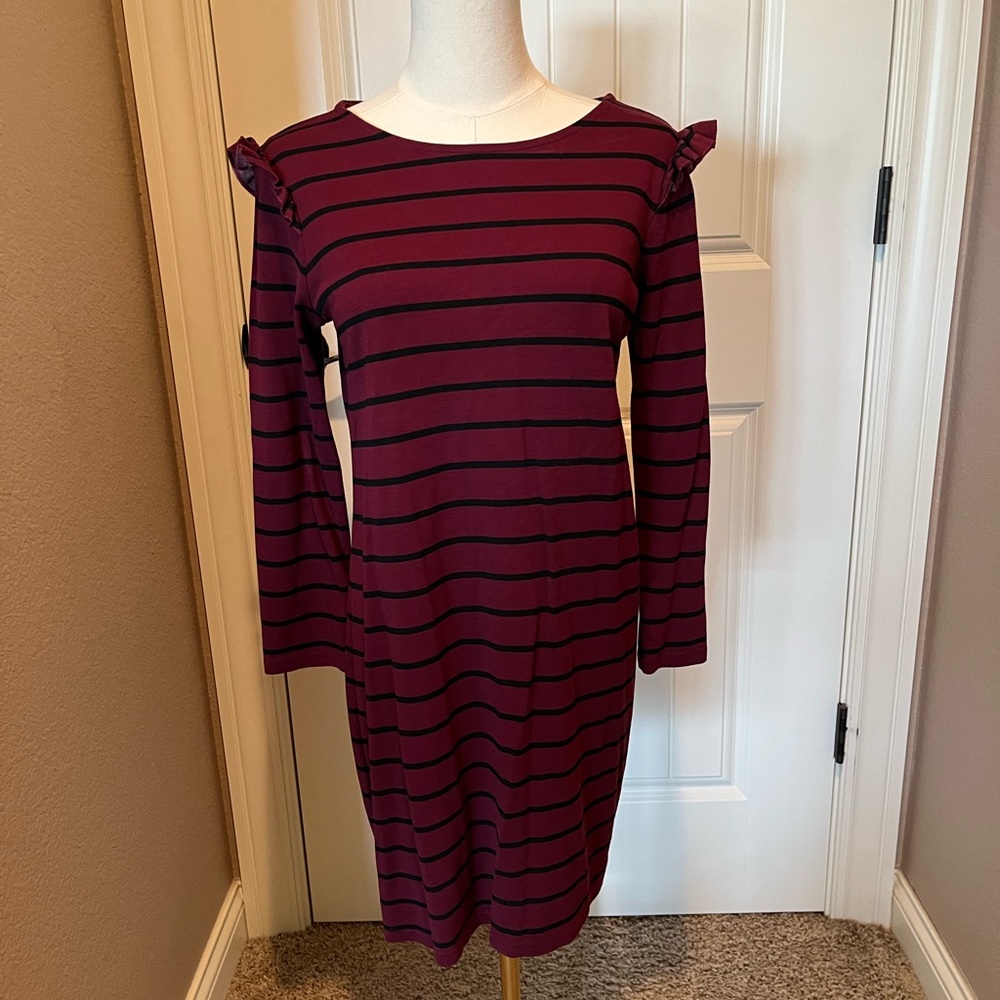 Old Navy Maroon and Black Striped Long Sleeve Dress